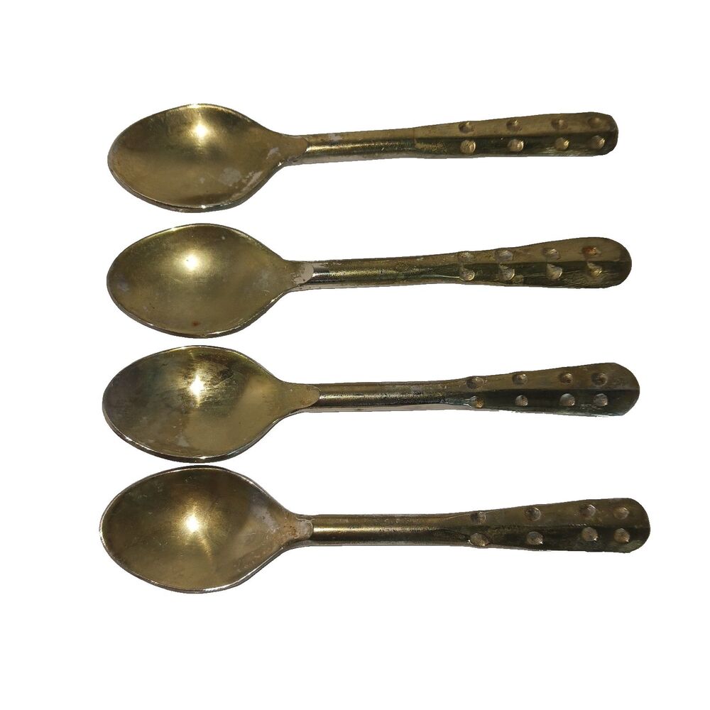Set of 4 Vintage Silver Plated? Demitasse Tea Spoons Brass Colored Unmarked
